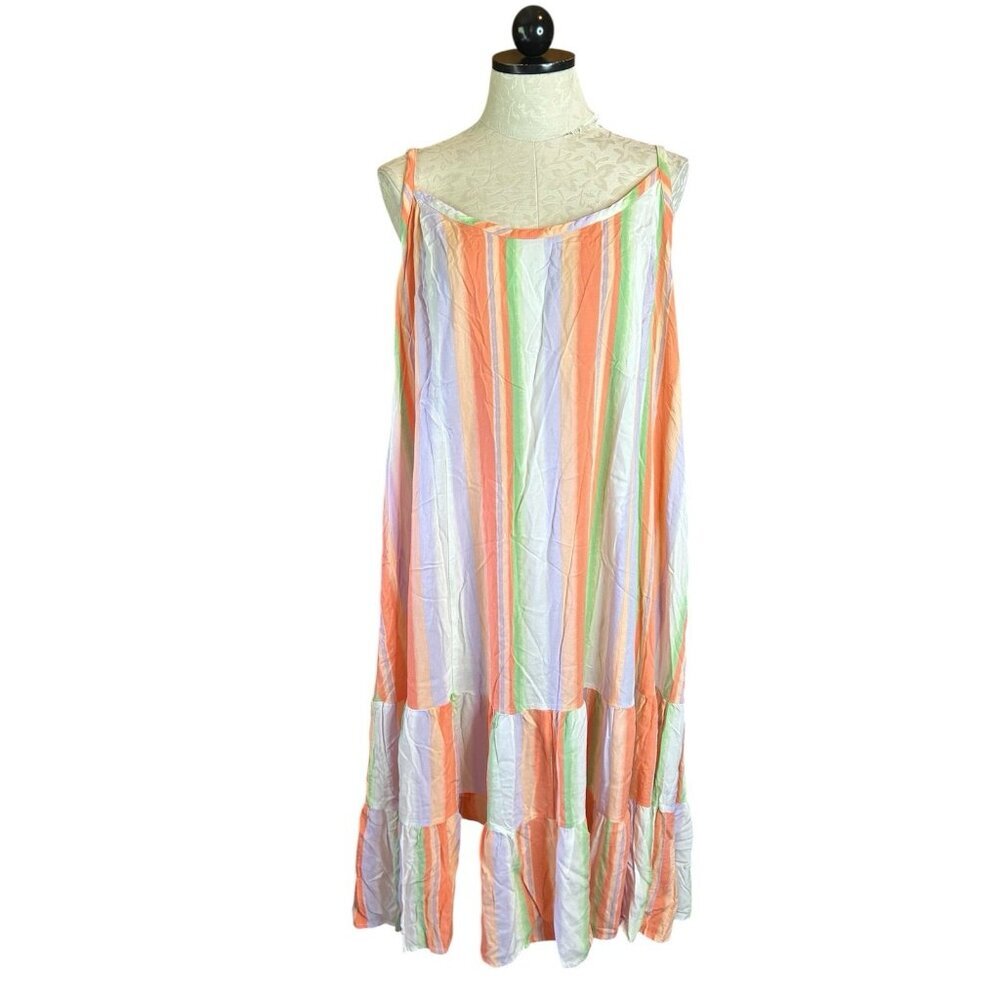 TORRID Trapeze‎ Midi Dress Challis Stripe Size 3 (3X) Peach Striped Sleeveless